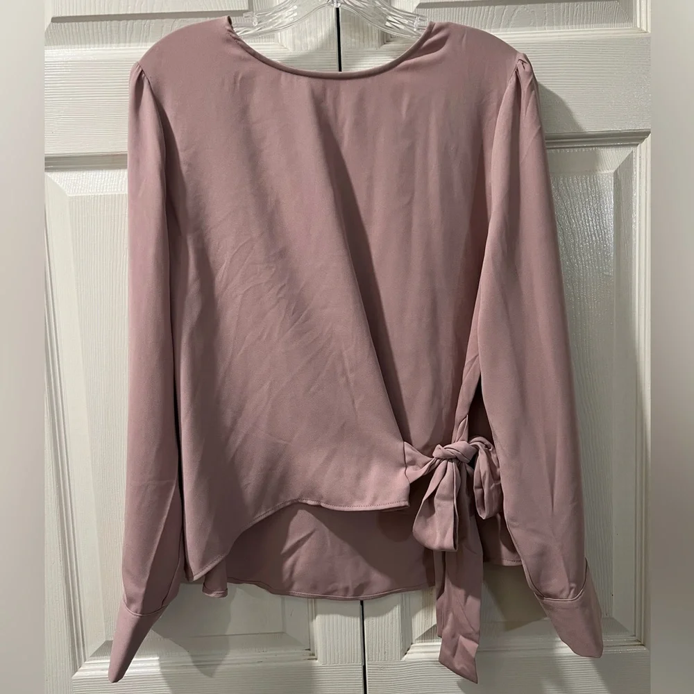 Versona Elegant Mauve Pink Women's Scoop Neck Top W/ Bow Detail Size Large